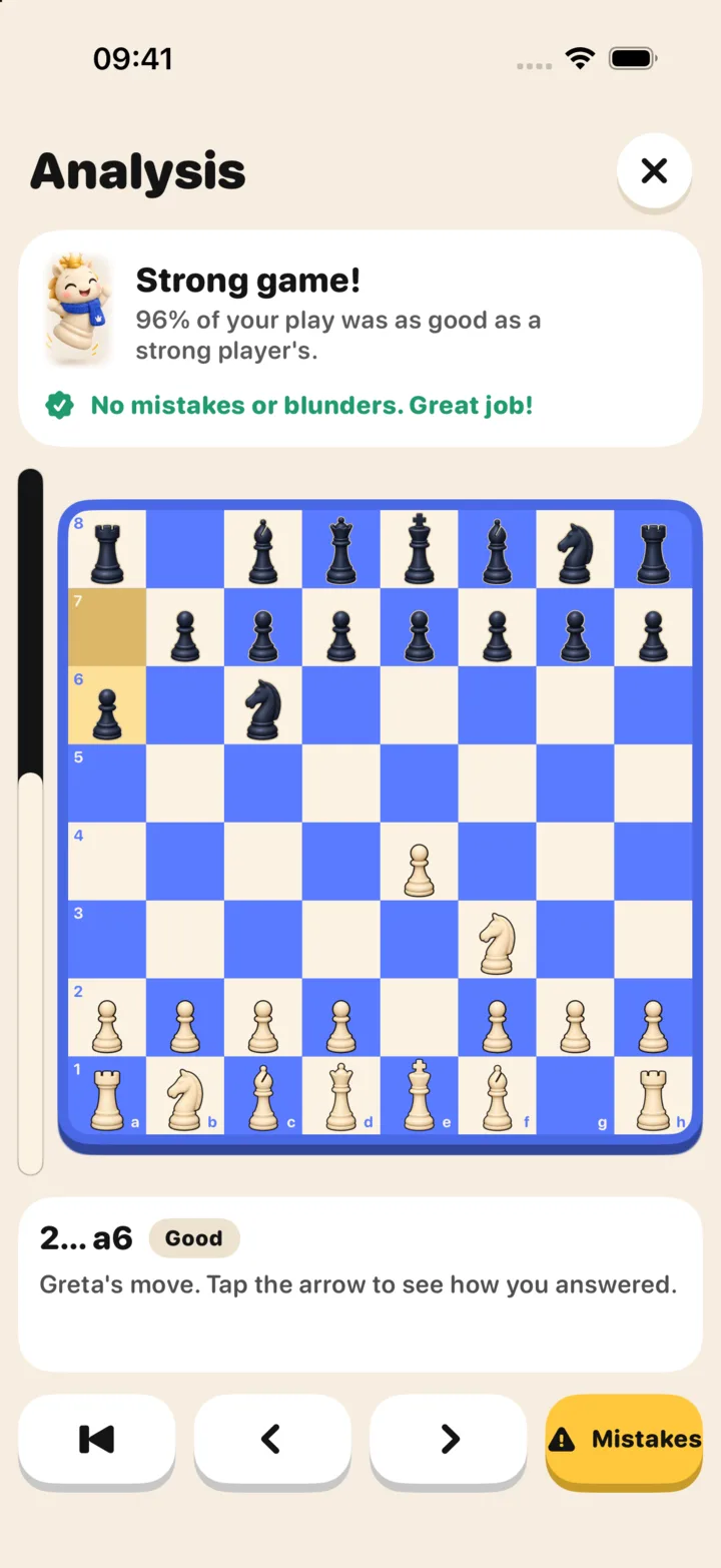 Game review with accuracy and mistakes